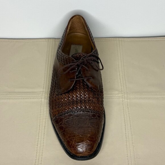 Mezlan Mens Dress Shoes Woven Leather Genuine Crocodile Croc Brown Size 11 W